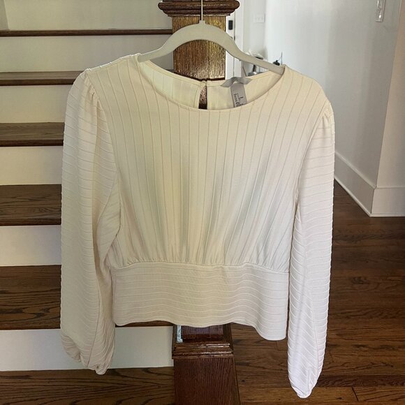 H&M Textured Cream Blouse – Balloon Sleeve – Size Small - Picture 1 of 5